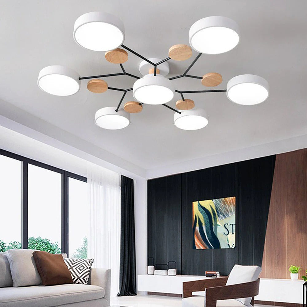 Round Iron LED Semi-Flush Ceiling Light – Chandelier with Acrylic Heads