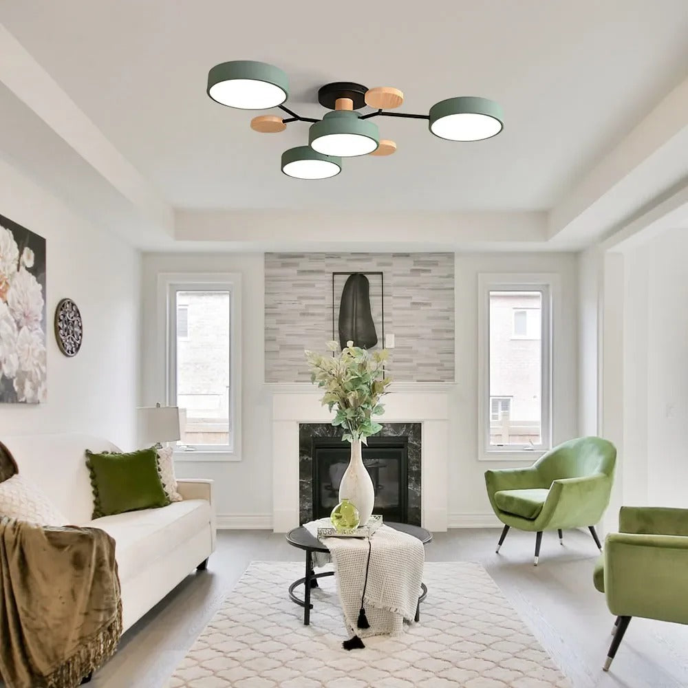 Round Iron LED Semi-Flush Ceiling Light – Chandelier with Acrylic Heads
