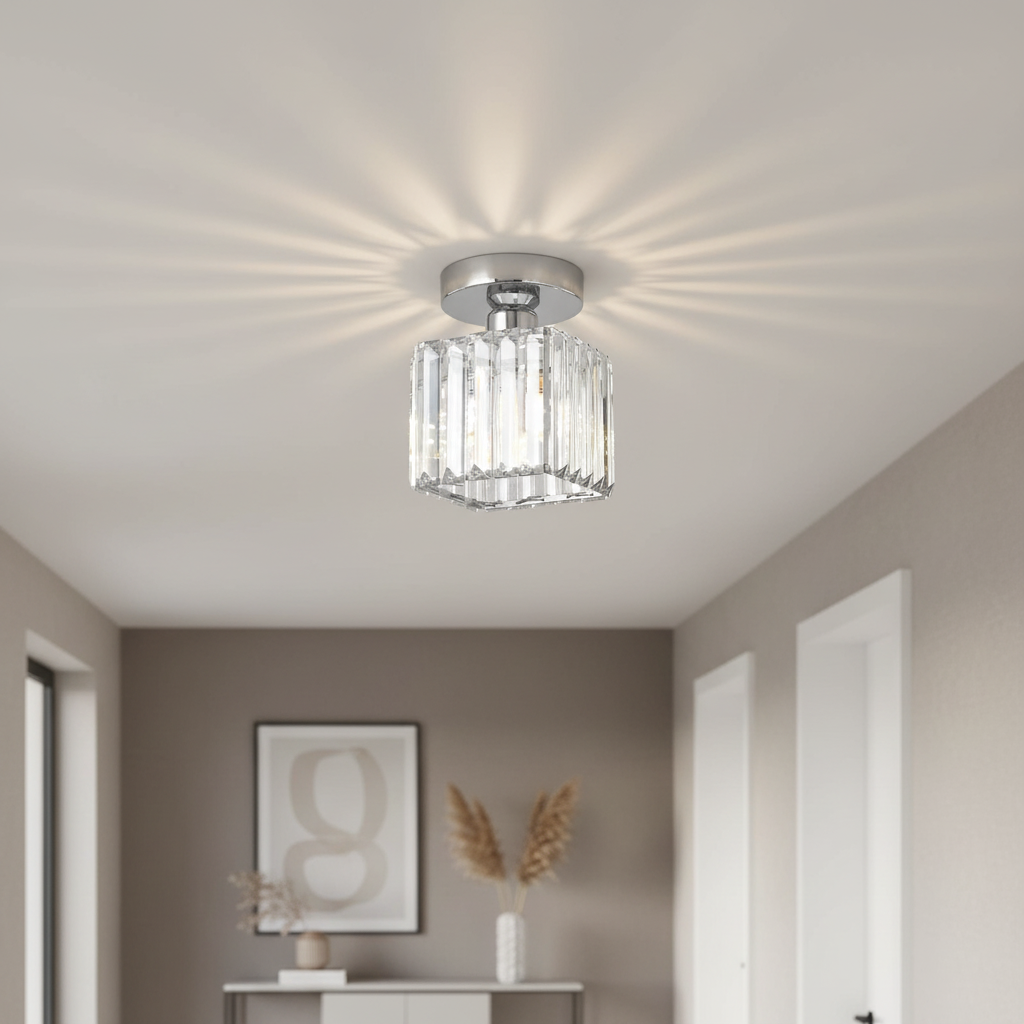 Flush Mount Ceiling Light with Crystal Shade - Black Brass Finish