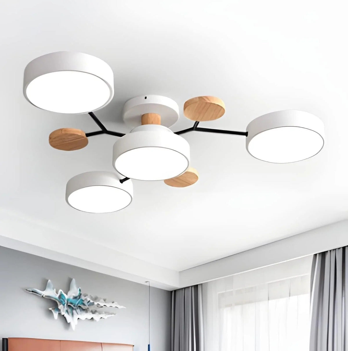 Round Iron LED Semi-Flush Ceiling Light – Chandelier with Acrylic Heads