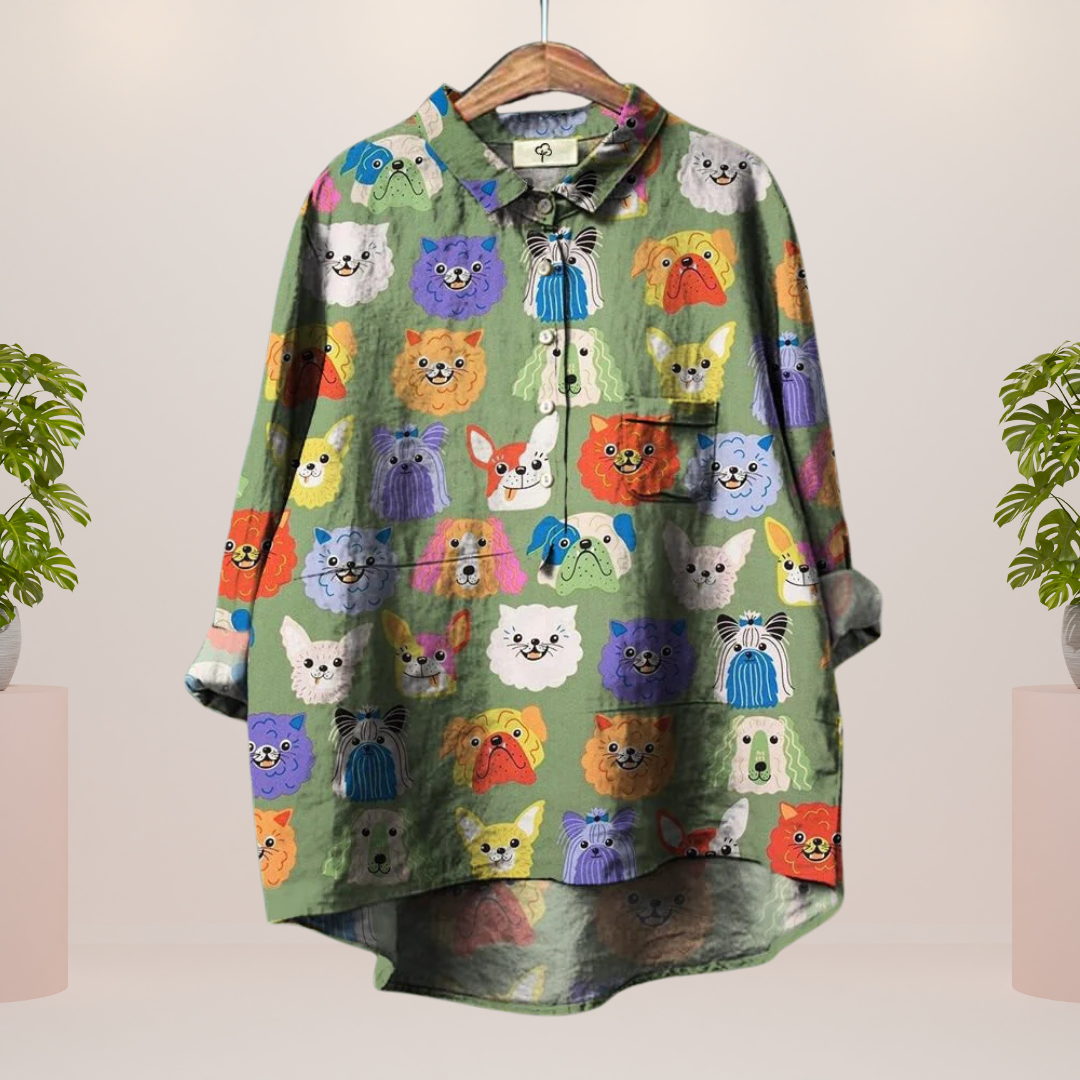 Women's Colorful Printed T-Shirt – Dog, Cat & Floral Designs