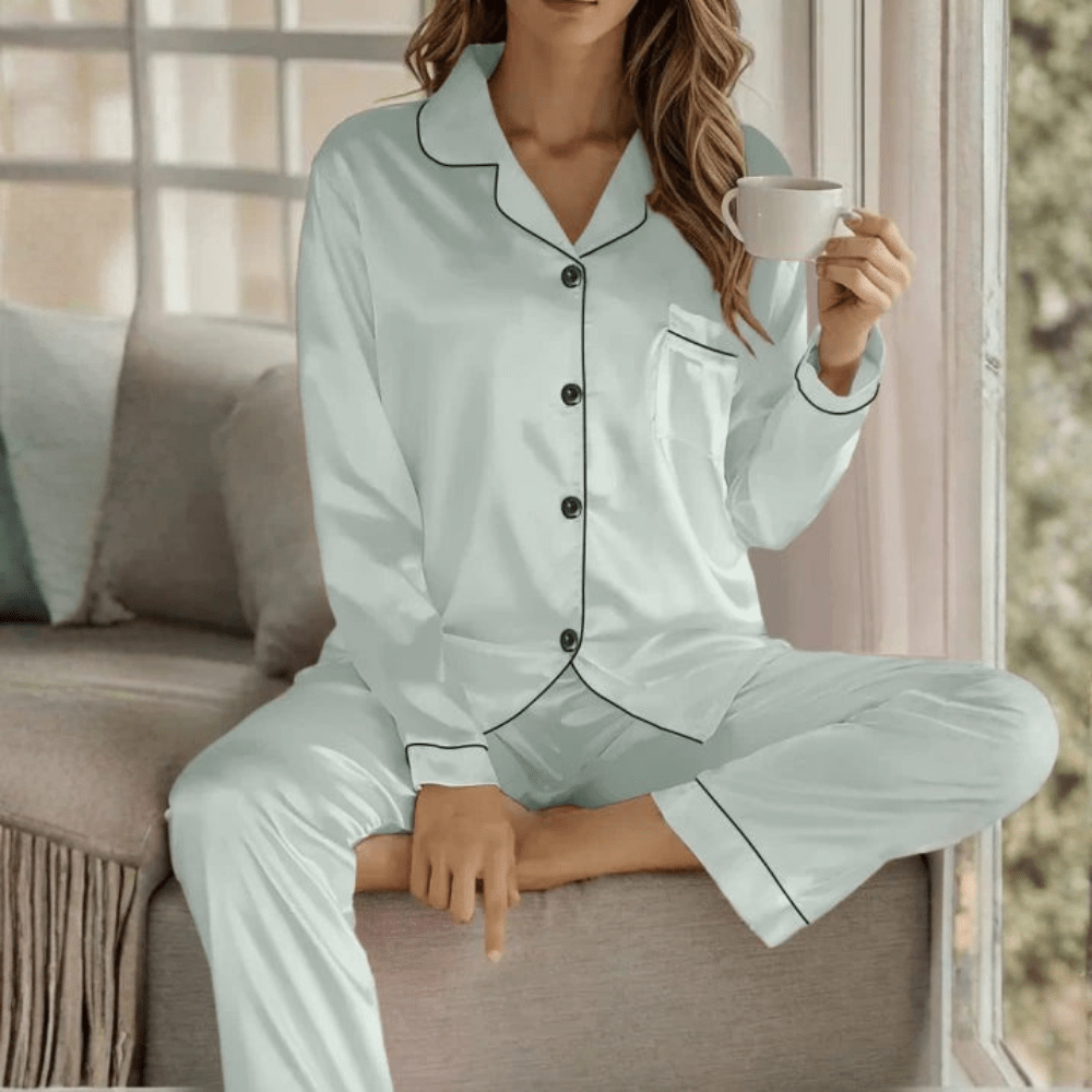 Women's Button Front Pajama Set - Lightweight Loungewear