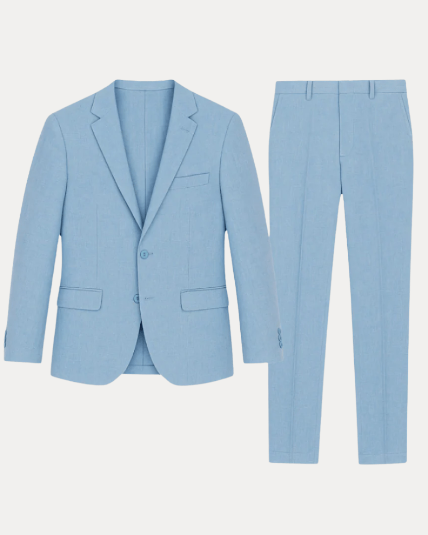 Men's Slim Fit Linen Suit – Single-Breasted Two-Button Blazer
