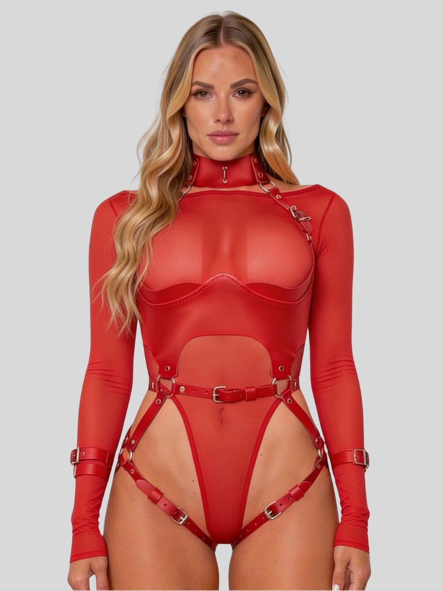 Women's Faux Leather Body Harness Lingerie with Chain-Style Straps