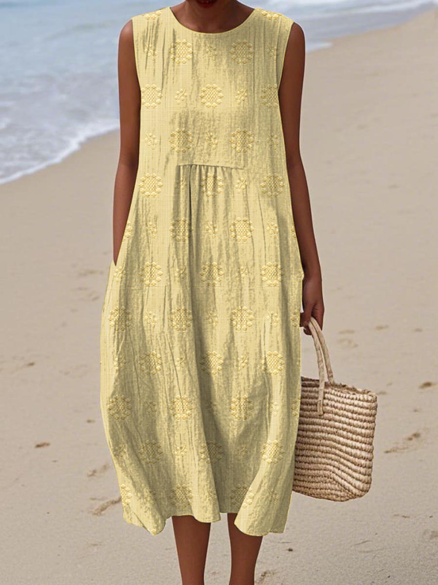 Women's Sleeveless Midi Dress with Printed Pattern