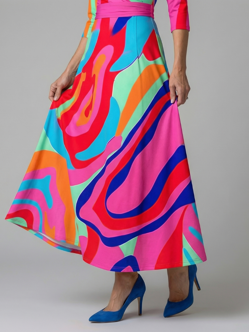Women's Floral Wrap Midi Dress with Three Quarter Sleeves