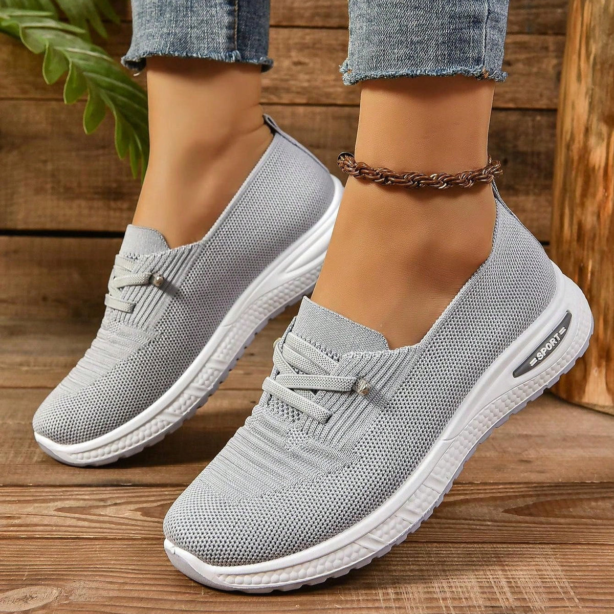 Women's Slip-On Sneakers Wide Toe Box Light Grey