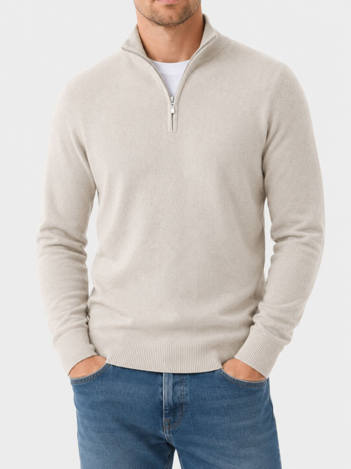 Men's Zip Sweater with Stand-Up Collar – Ribbed Trims