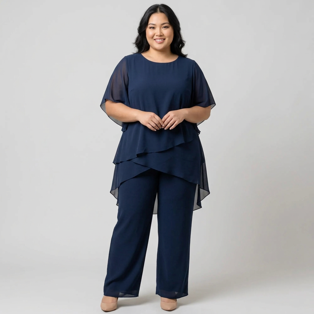 Women's Two-Piece Set with Draped Top and Wide-Leg Palazzo Trousers