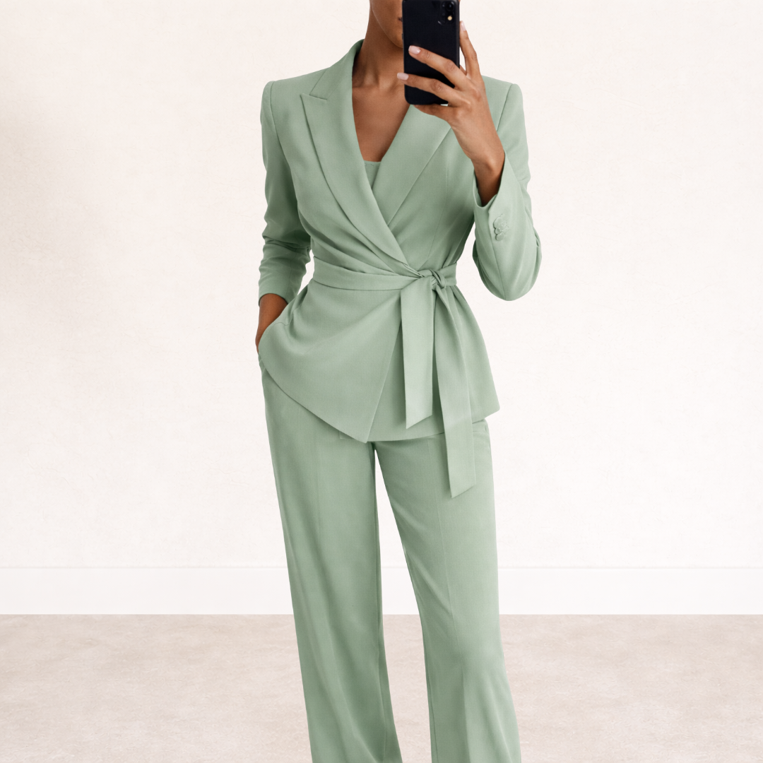Women's Tailored Blazer & Wide Leg Trousers Two-Piece Suit Set