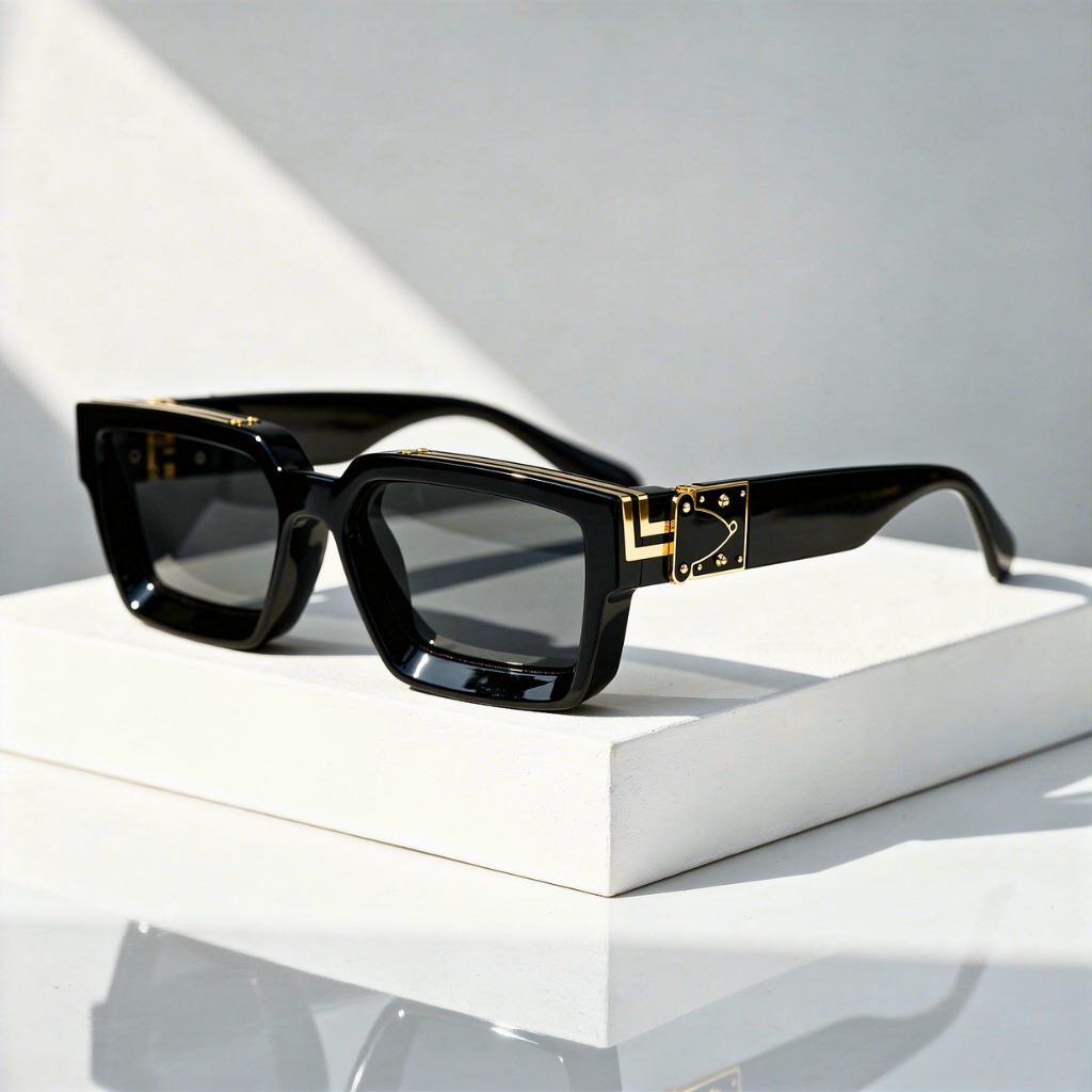 Square Sunglasses with UV400 Protection – Gold-Tone Hinge Frame
