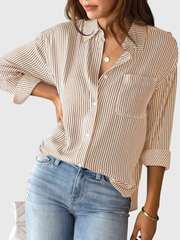 Women's Striped Tie Front Collared Shirt