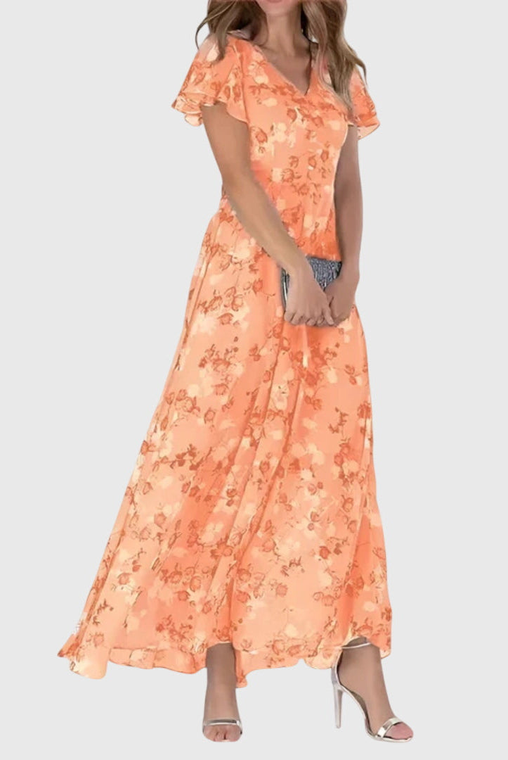 Women's Floral V-Neck Maxi Dress - Flowy Summer Dress