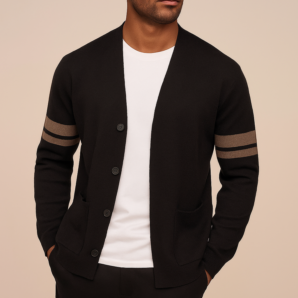 Women's Merino Wool Cardigan with Sleeve Stripes