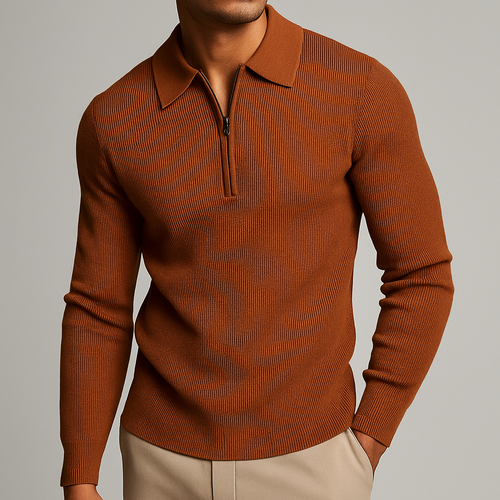 Men's Quarter Zip Jumper with Waffle Knit Texture