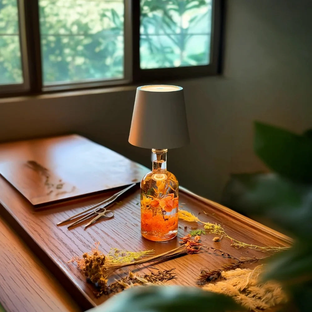 Rechargeable Bottle Topper Table Lamp - Dimmable Cordless LED Light