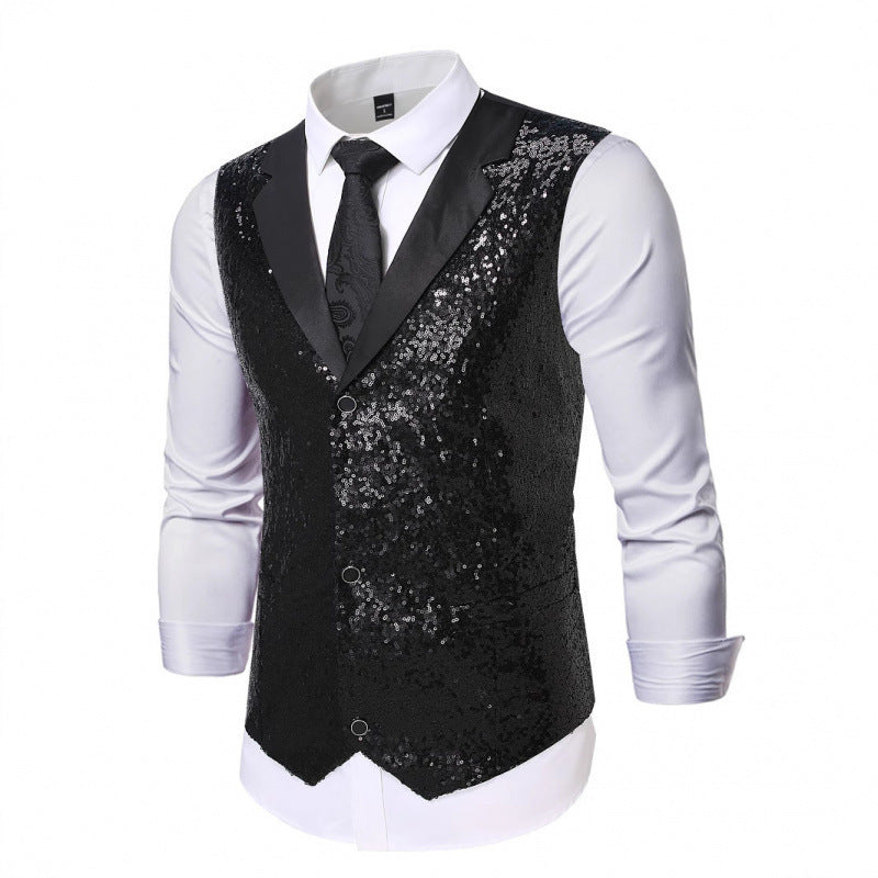 Men's Glitter Waistcoat with Satin Collar