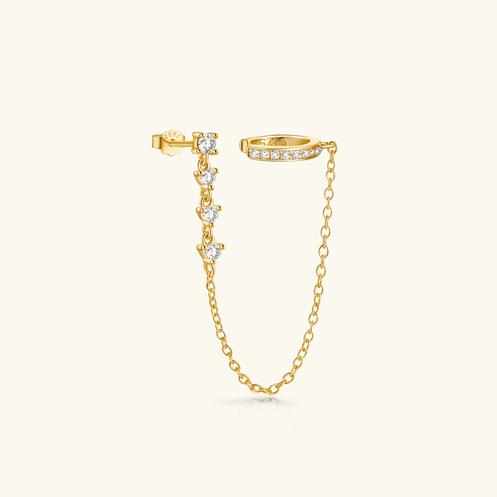 Women's Chain Cuff Earrings with Diamond Accents, Sterling Silver