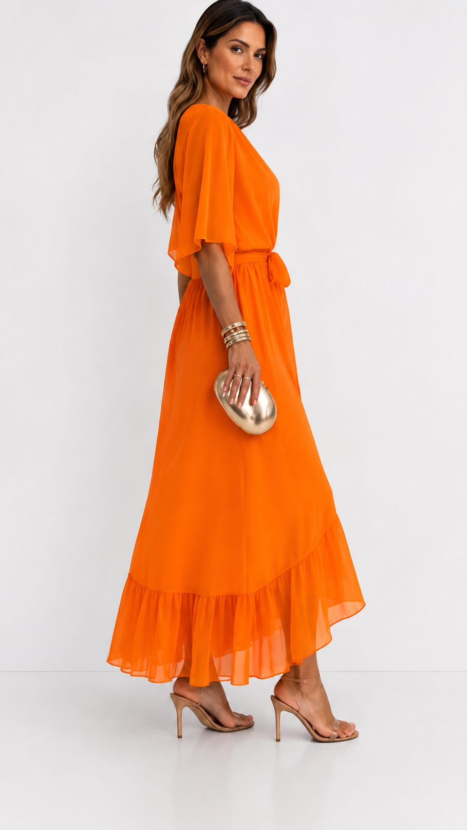 Women's Chiffon Wrap Dress with Flowing Sleeves