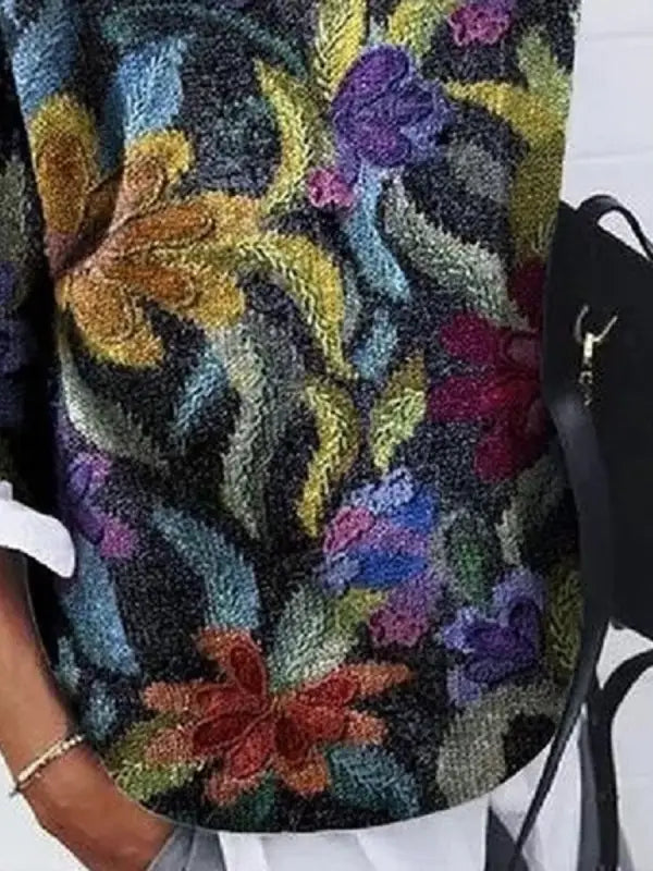 Women's Floral Print Sweater - Soft Knit Pullover
