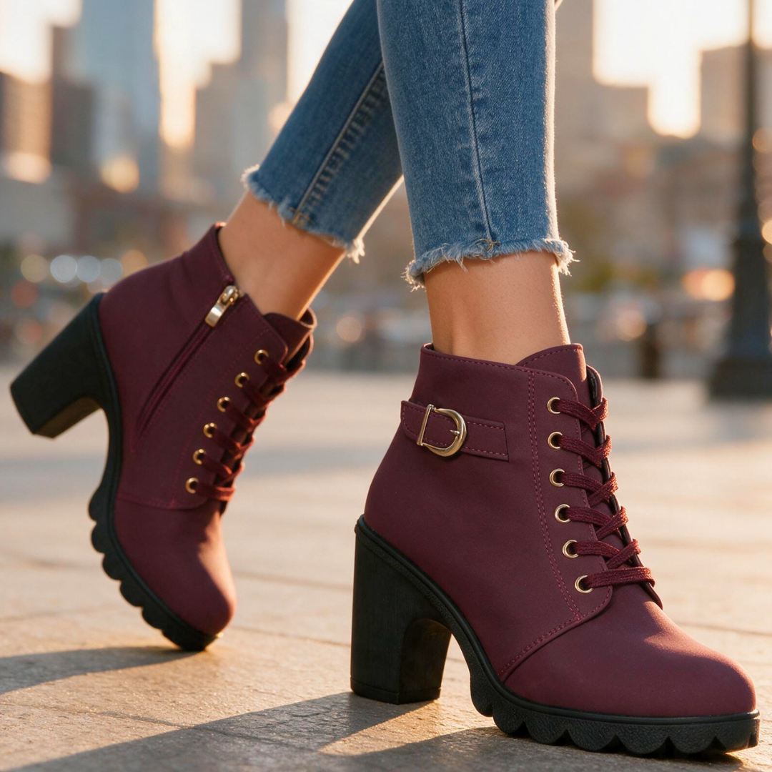 Women's Ankle Boots with Block Heel and Platform Sole