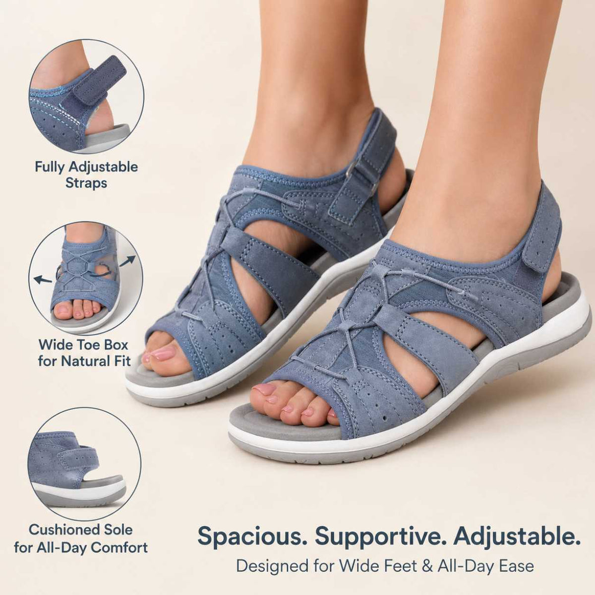 Women's Adjustable Orthopedic Sandals with Arch Support and Wedge Sole