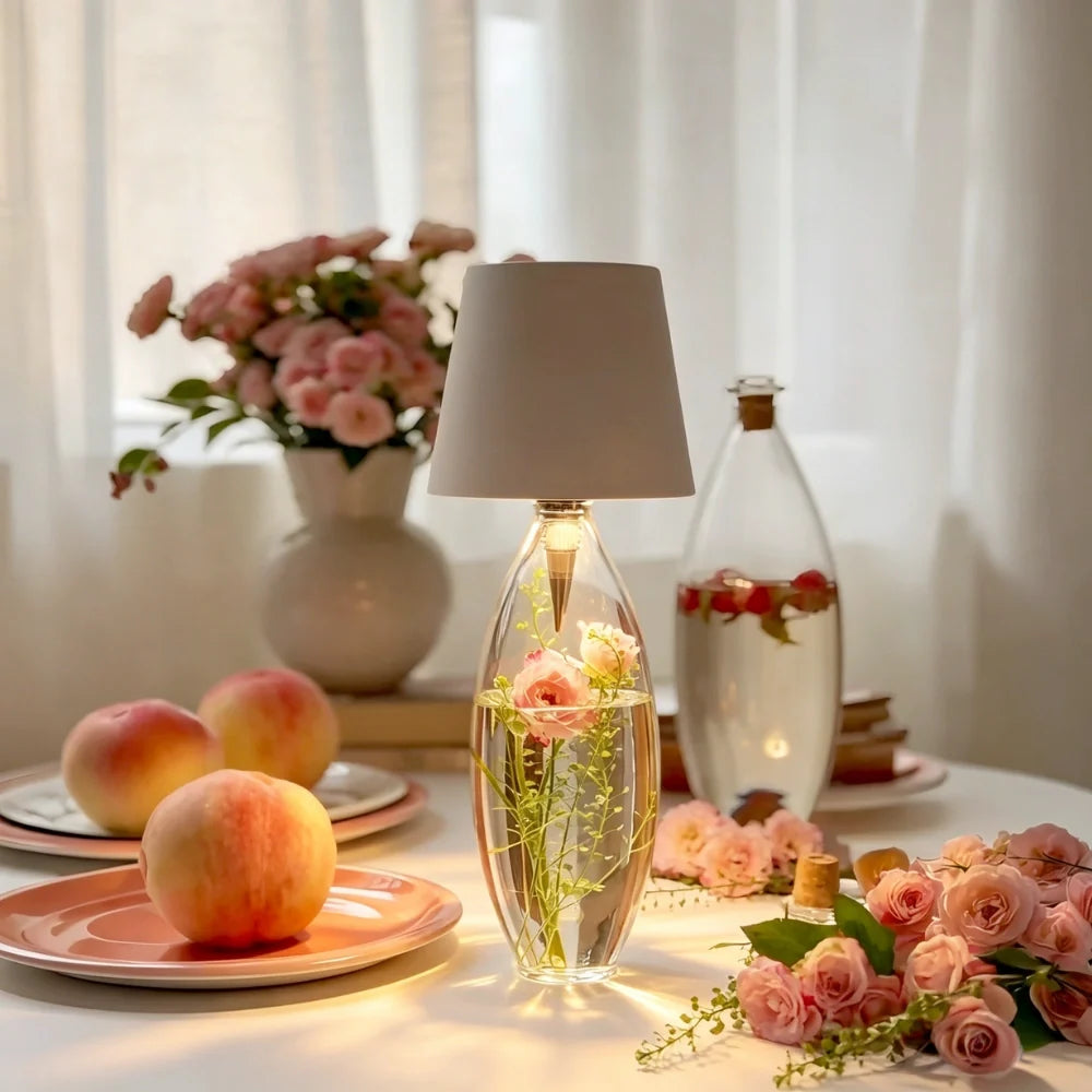 Rechargeable Bottle Topper Table Lamp - Dimmable Cordless LED Light