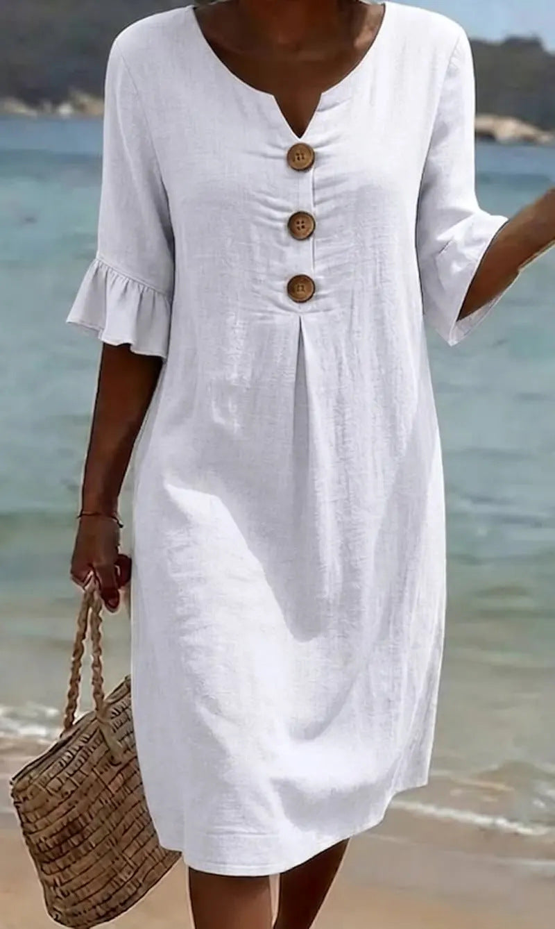 Women's Loose-Fit Button-Front Dress with Flowing Sleeves