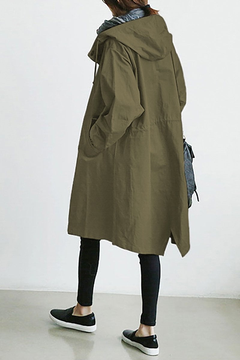 Women's Hooded Rain Trench Coat – Water-Repellent Mid-Season Jacket
