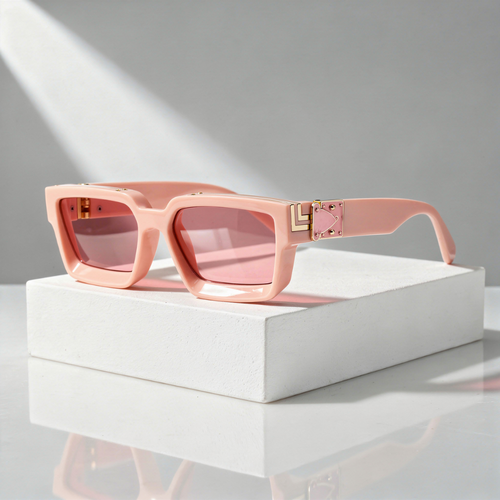 Square Sunglasses with UV400 Protection – Gold-Tone Hinge Frame