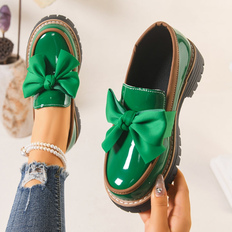 Women's Patent Bow Loafers with Platform Sole