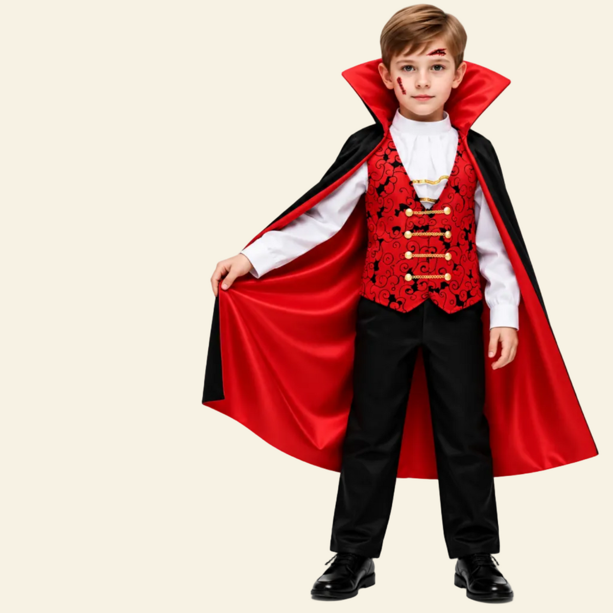 Boys vampire costume set, cape and cane detail