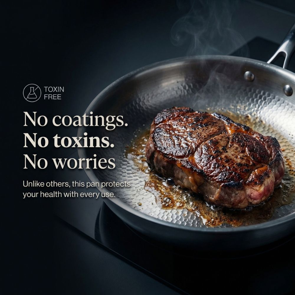 Titanium Hammered Frying Pan with Flipper - Non-Stick Coating-Free Cookware