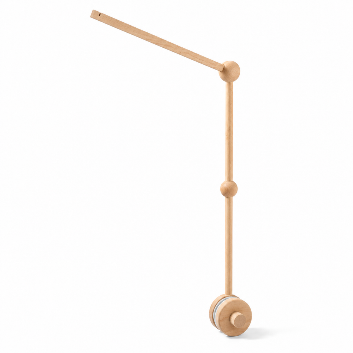 Natural wood cot mobile arm bracket with mounting clamp