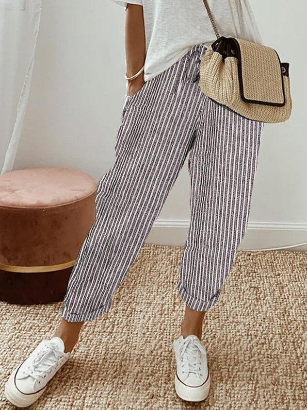 Olivia - Ademende Anti-Vocht Broek | Comfortabele Pasvorm – Grijs (Gestreept)