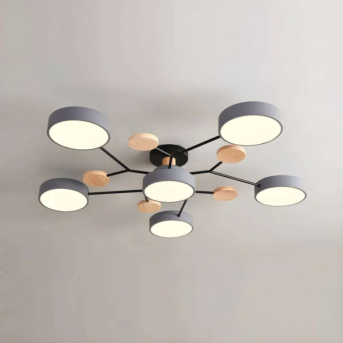 Round Iron LED Semi-Flush Ceiling Light – Chandelier with Acrylic Heads