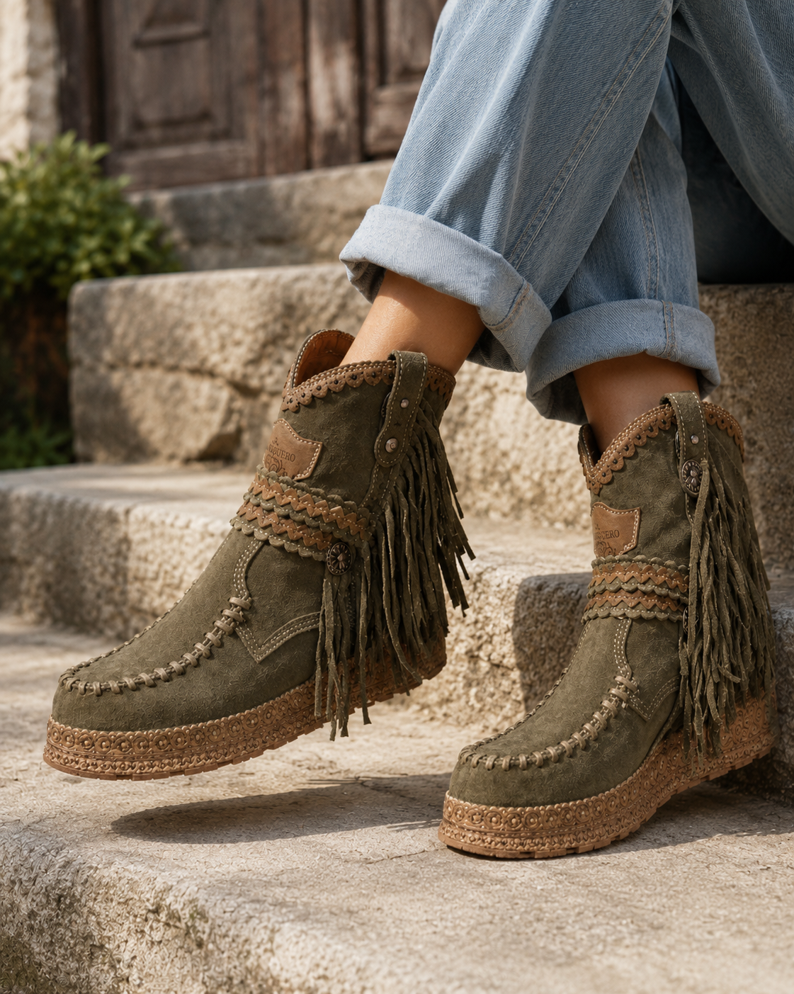 Women's Suede Fringe Boots with Cushioned Insole