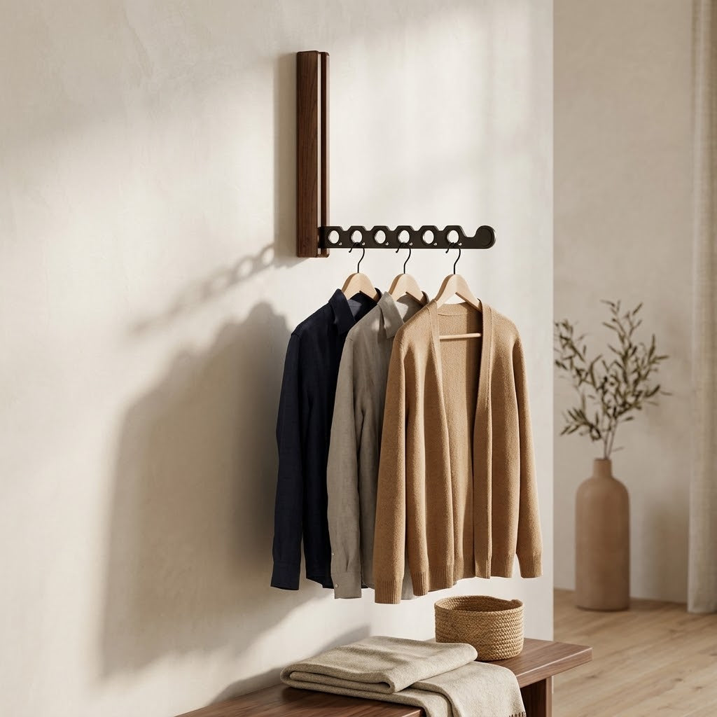 Klappbarer Wandkleiderständer aus Holz mit Platzspar-Design - Zorenza