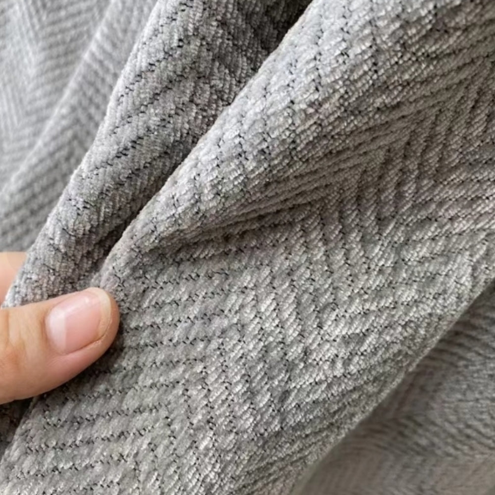 Minimalistische Bankhoes – Grijze Chenille met Kwastjes voor Woonkamer of Zitkamer Decoratie