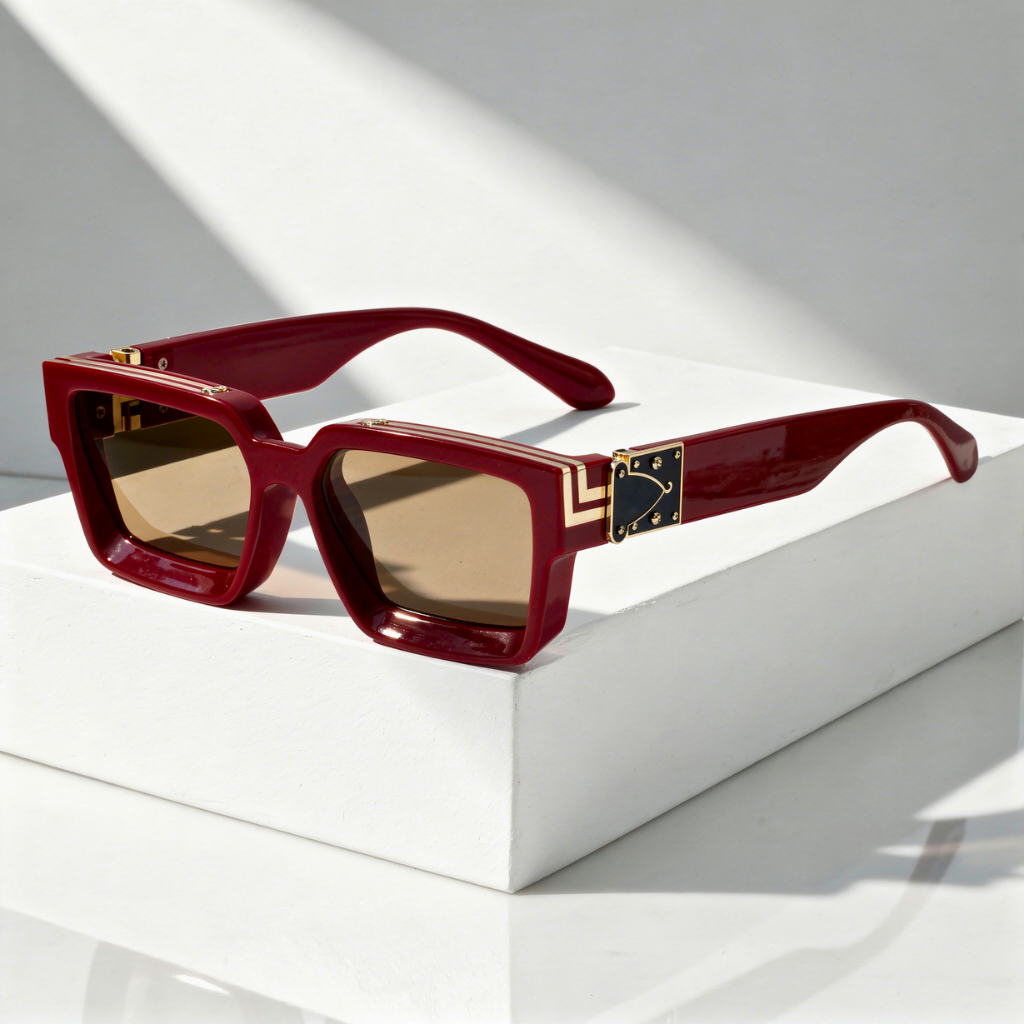 Square Sunglasses with UV400 Protection – Gold-Tone Hinge Frame