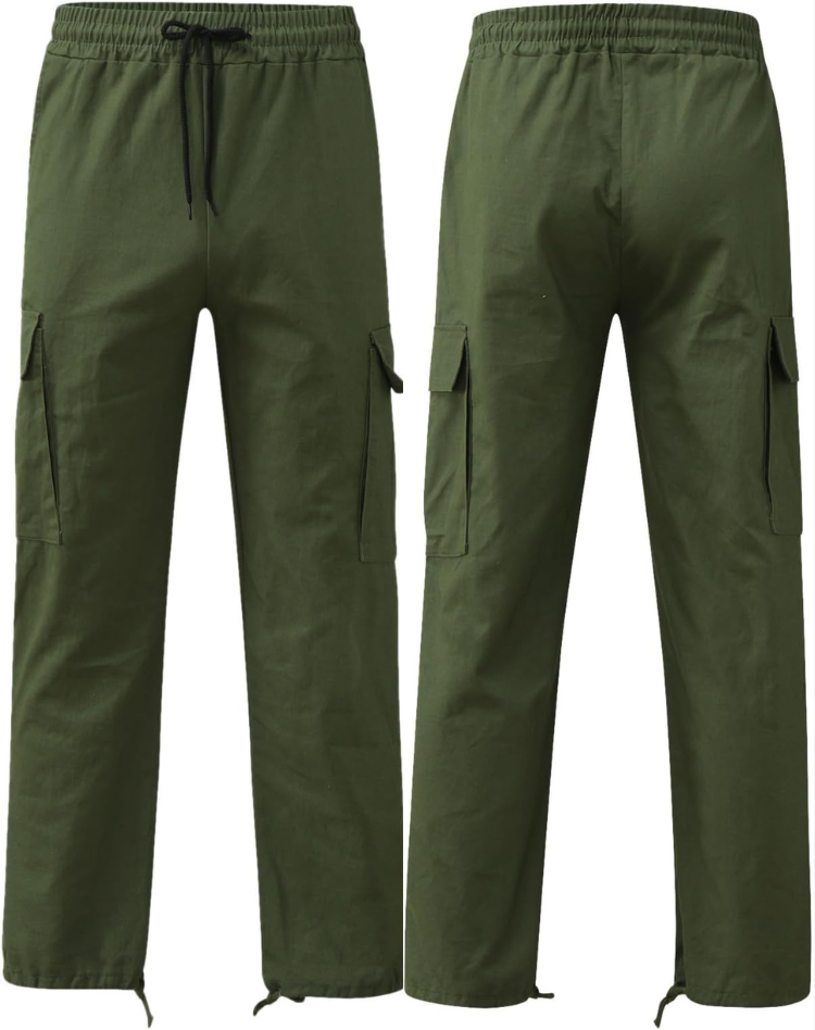 Men's Cargo Pants with Multiple Pockets and Adjustable Waist for Everyday Wear