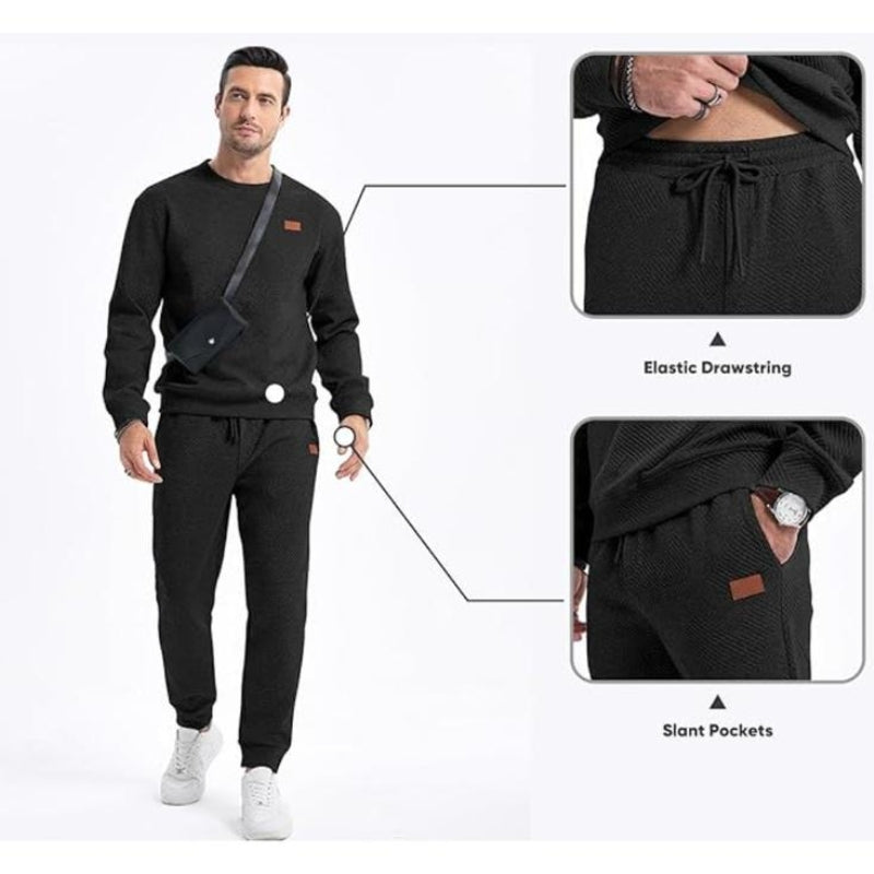 Men's 2 Piece Sweatsuit Set – Textured Jacquard Jacket & Pants