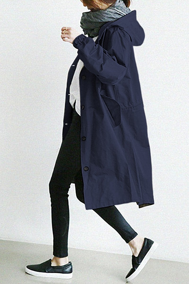 Women's Hooded Rain Trench Coat – Water-Repellent Mid-Season Jacket