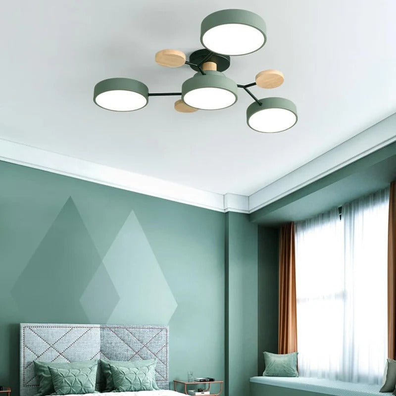 Round Iron LED Semi-Flush Ceiling Light – Chandelier with Acrylic Heads