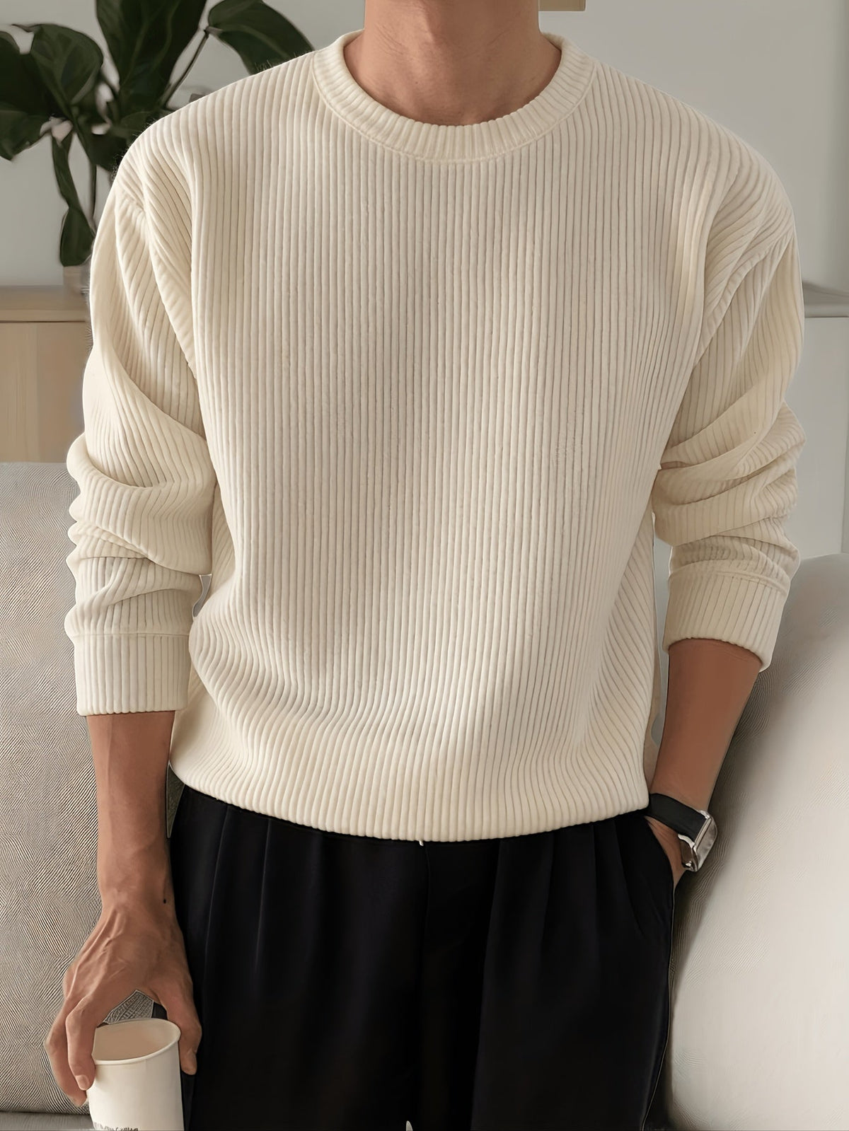 Men's Ribbed Crew-Neck Sweater – Relaxed Fit Knit Pullover