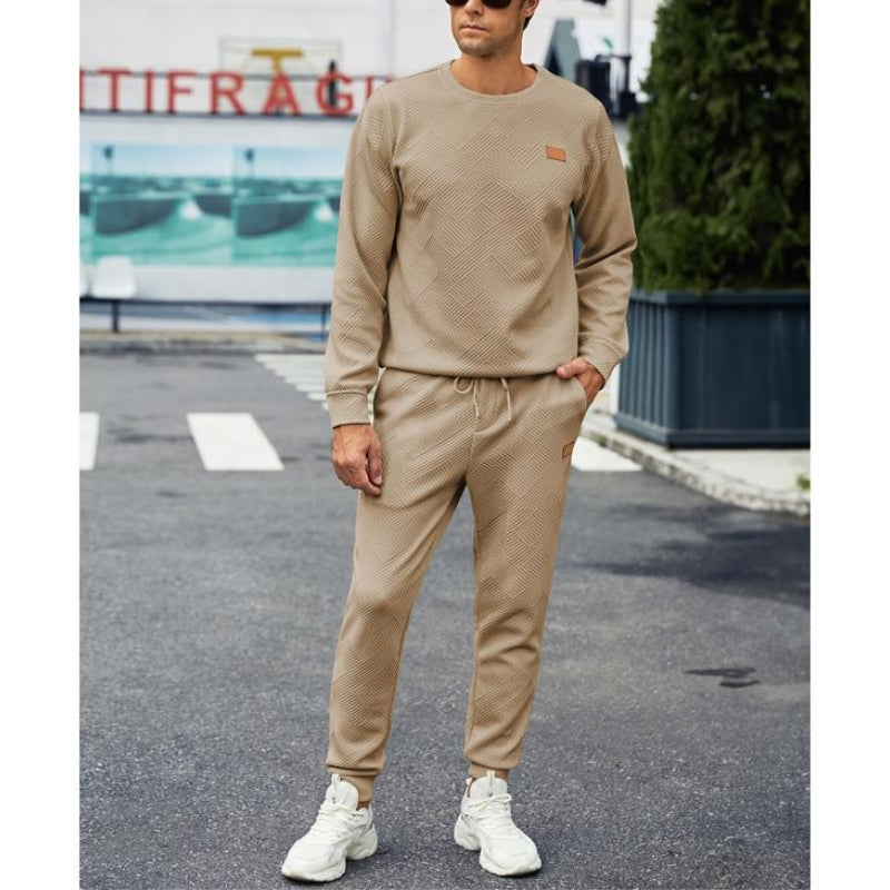 Men's 2 Piece Sweatsuit Set – Textured Jacquard Jacket & Pants