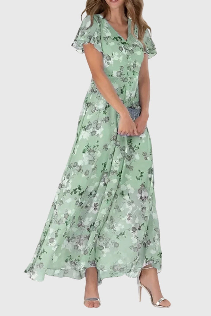 Women's Floral V-Neck Maxi Dress - Flowy Summer Dress