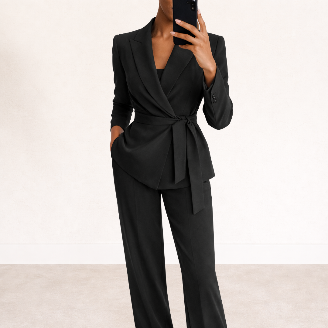 Women's Tailored Blazer & Wide Leg Trousers Two-Piece Suit Set