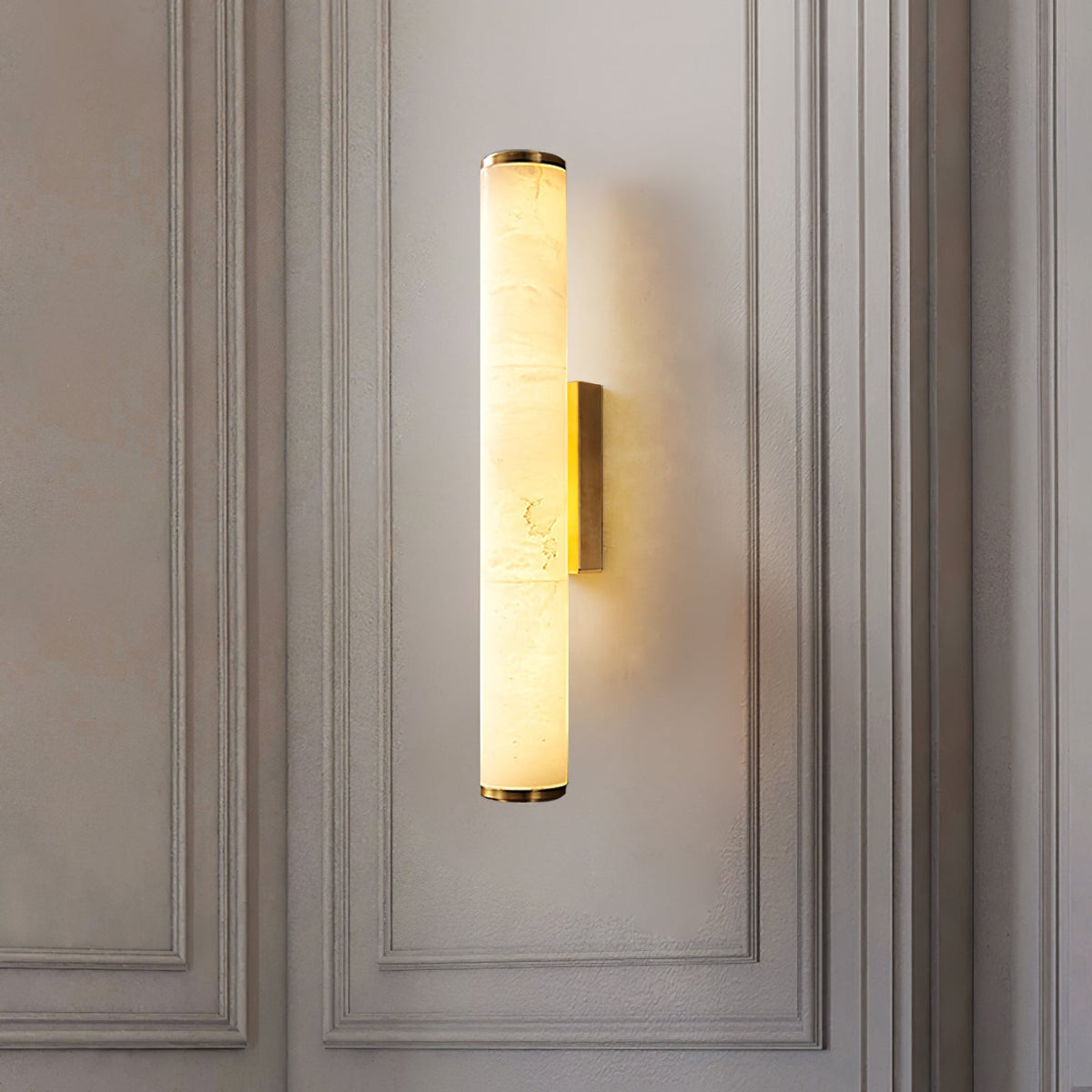 Marble Wall Sconce with Vertical Cylindrical LED Light, Copper Finish