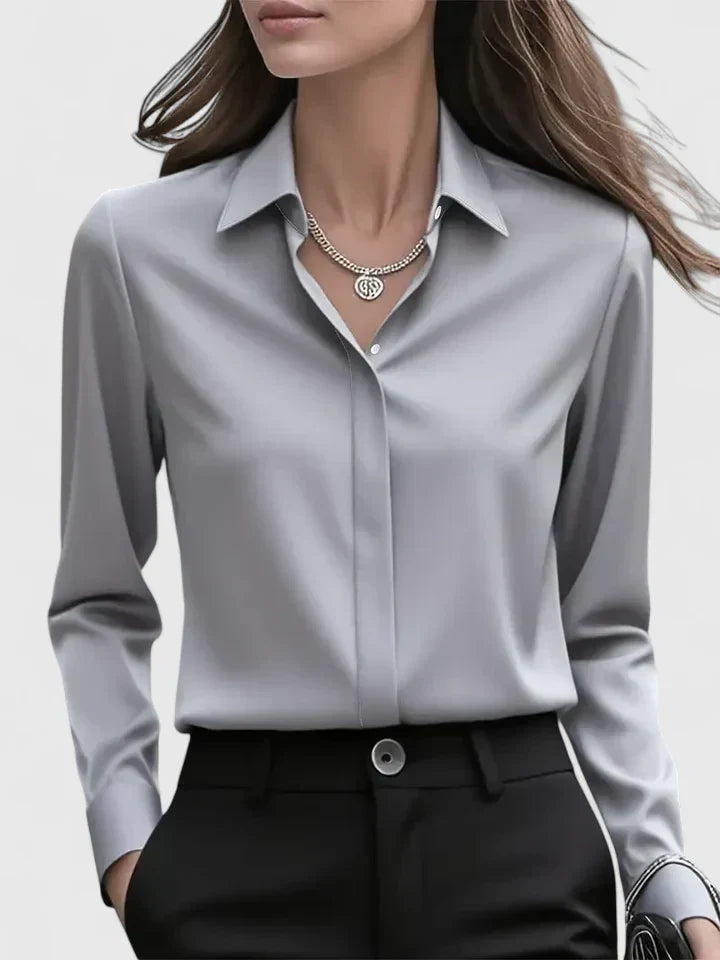 Women's Blouse with Hidden Button Placket for Office Wear